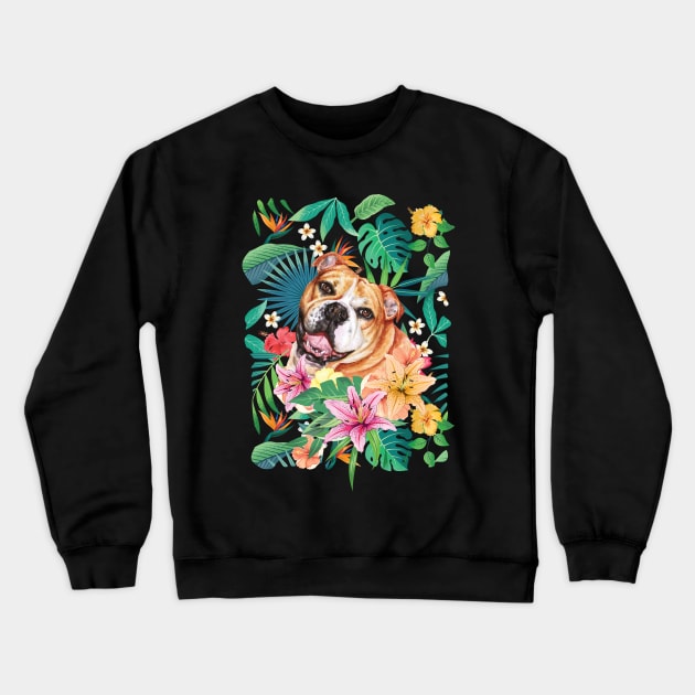 Tropical Fawn English Bulldog 1 Crewneck Sweatshirt by LulululuPainting